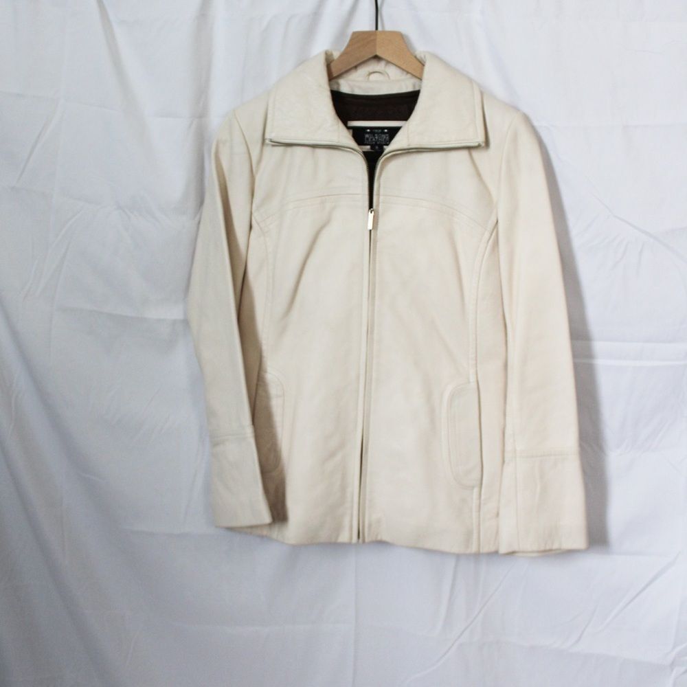 Vintage Womenβs Cream Leather Jacket with Thinsulate Liner Zip Front Small
